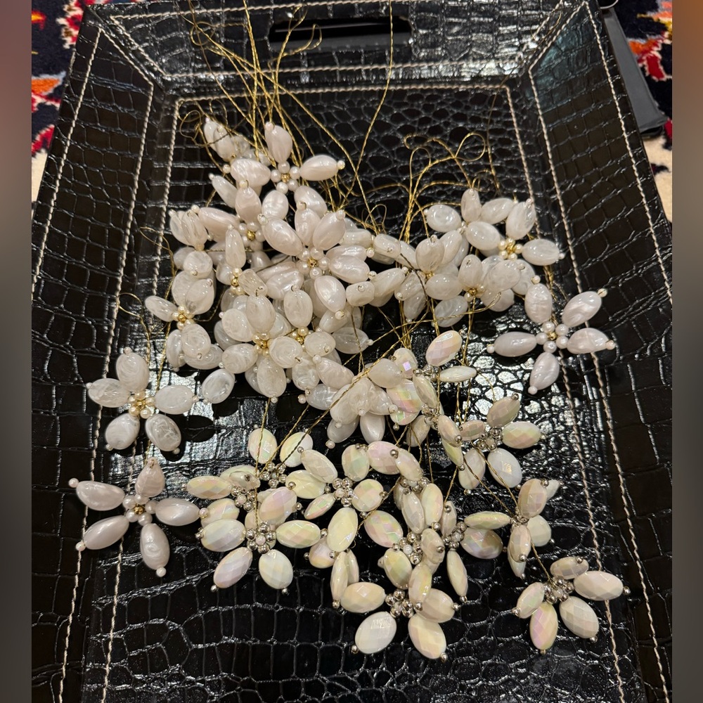 Bulk of handmade beaded white color flowers for bridal wedding event Decor craft